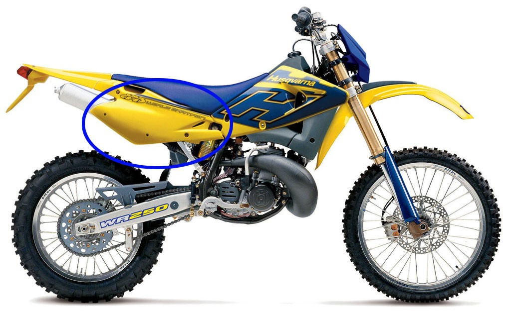Tampas laterais do banco amarela Husqvarna WR modelo 2005